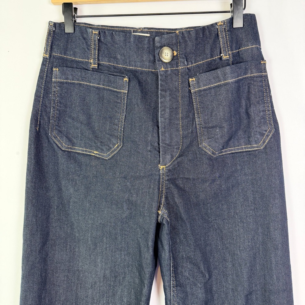 Maeve High Waisted Wide Leg Patch Pocket Denim Jeans Dark Wash Retro Style - Picture 7 of 10